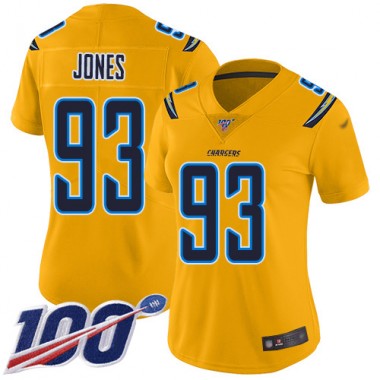 Los Angeles Chargers NFL Football Justin Jones Gold Jersey Women Limited #93 100th Season Inverted Legend->youth nfl jersey->Youth Jersey